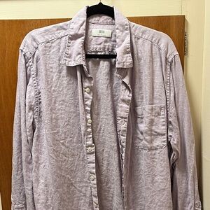 Uniqlo 100% Linen Lavender Casual Button-Up ls Shirt Mens XL